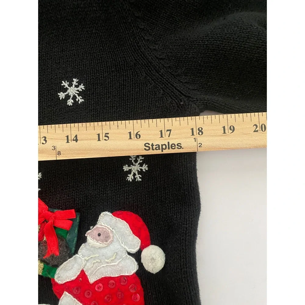 Tiara Petites Vintage Christmas Cardigan Full Zip Santa Presents‎ Sequin Sweater
